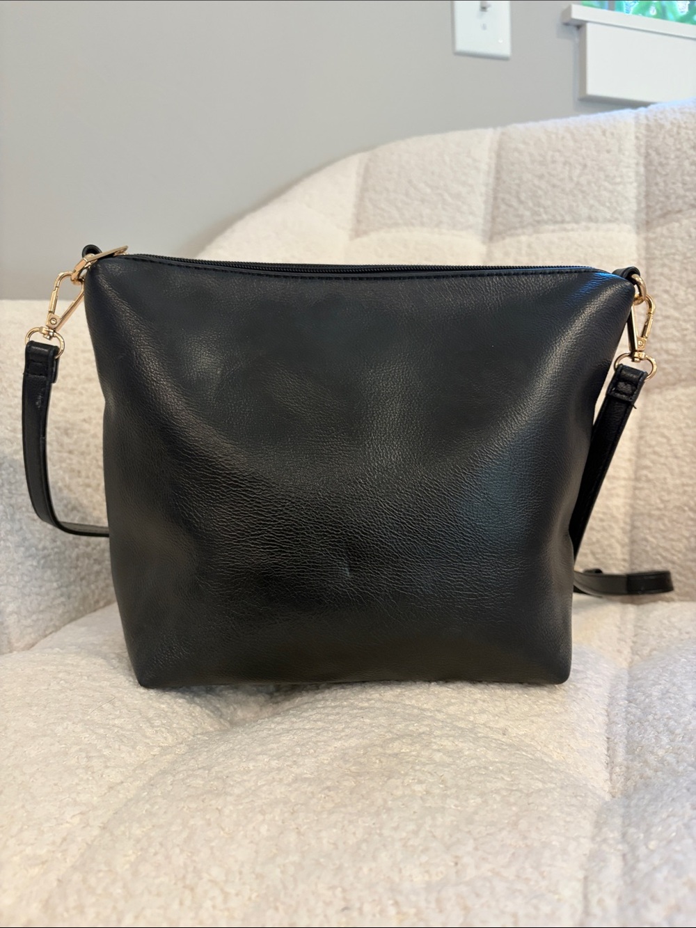 Anthropologie Black Leather Crossbody Bag with Gold Hardware